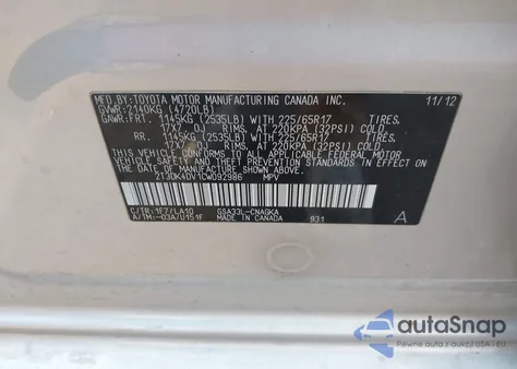 2012 Toyota Rav4 Limited V6 из США, поврежденный, VIN 2T3DK4DV1CW092986